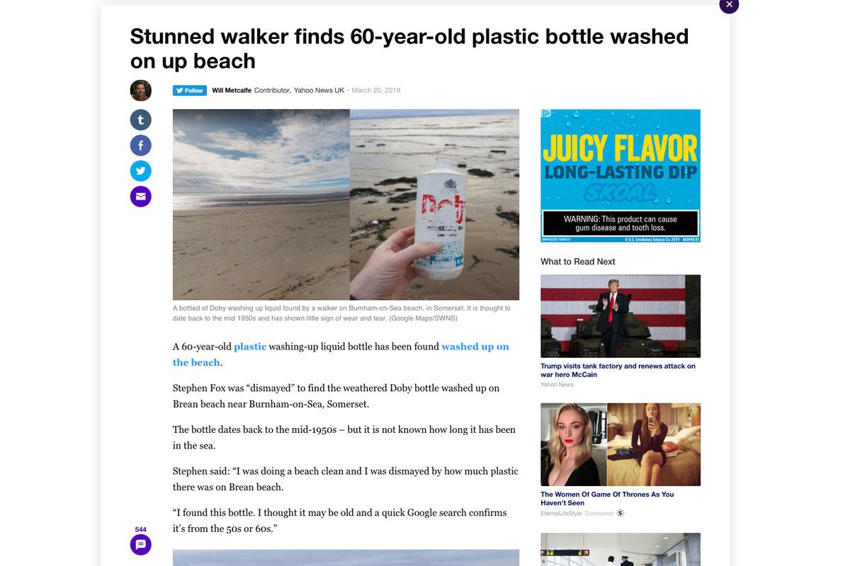 60-year-old plastic bottle found